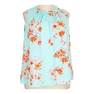Daniel Rainn 2X Women's Blouse Sleeveless Floral Aqua Blue